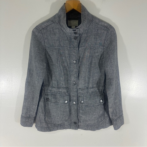 Caslon Women’s Cinch Waist Linen Utility Jacket Heather Black Small Petite - Picture 3 of 10